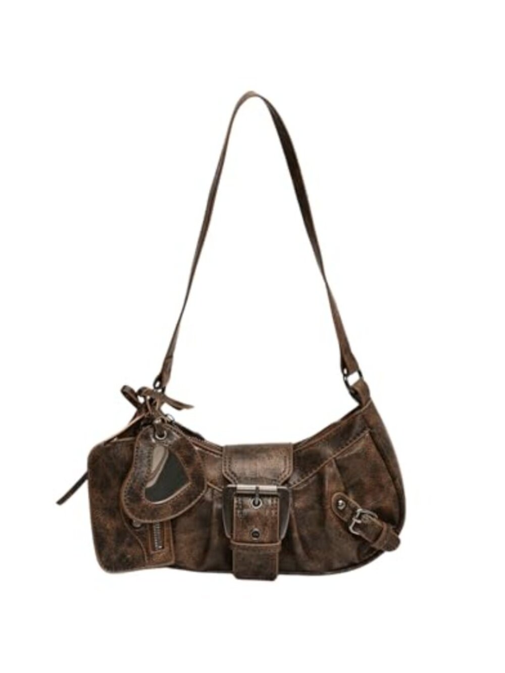 Y2K Hobo Shoulder Bag PU Leather with Coin Purse Buckle Western Vintage Handbag